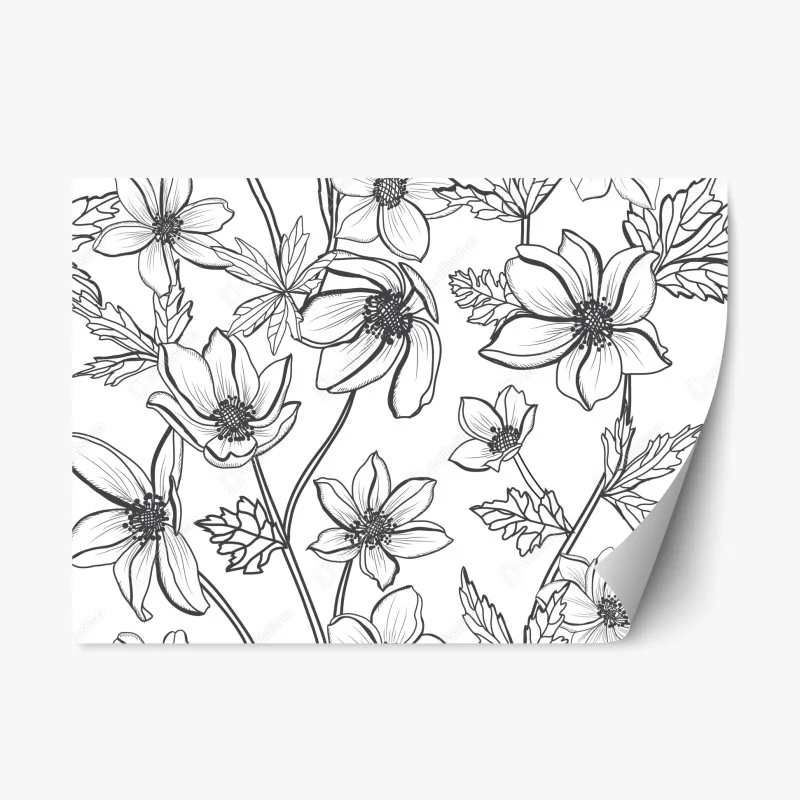 Repositionierbarer Aufkleber botanische linienzeichnung mit blumen