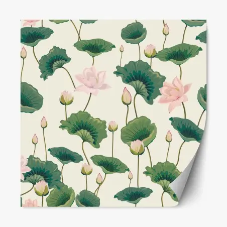 Repositionierbarer Aufkleber ruhiges botanisches lotosmuster – Wallnifity®