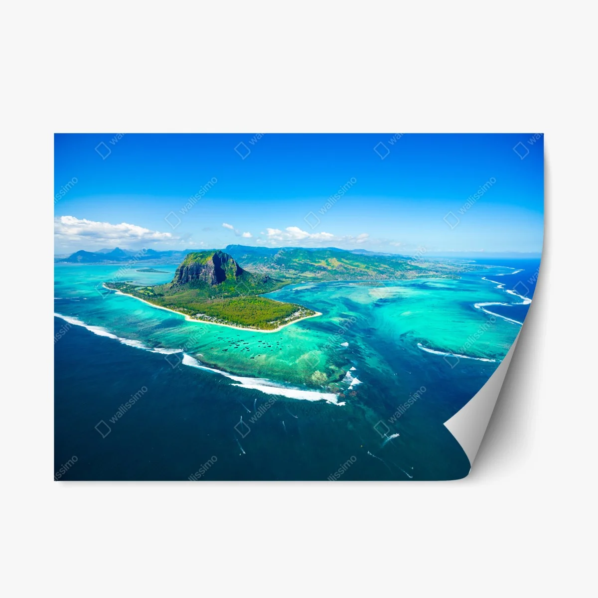 Repositionierbarer Aufkleber Le Morne panorama der türkislagune – Wallnifity® Repositionierbarer Aufkleber Le Morne panorama der türkislagune – Wallnifity®