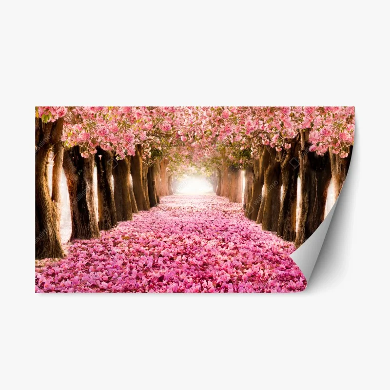 Repositionierbarer Aufkleber rosa blütenallee unter kirschbäumen