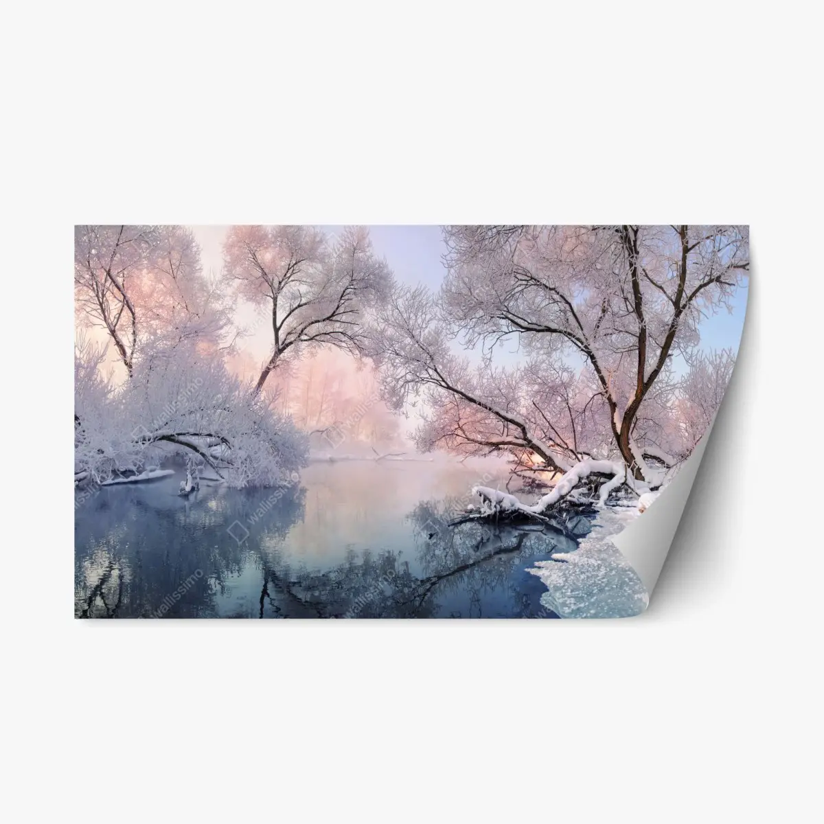 Repositionierbarer Aufkleber ruhige winterlandschaft am fluss – Wallnifity®