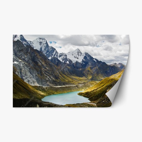 Repositionierbarer Aufkleber türkisblauer bergsee unter schneegipfeln – Wallnifity®