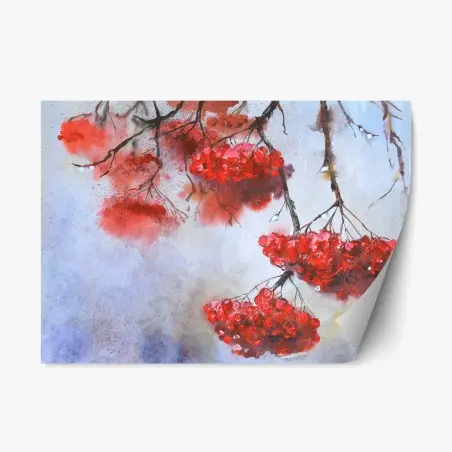 Repositionierbarer Aufkleber aquarell rote beeren an zweigen – Wallnifity®