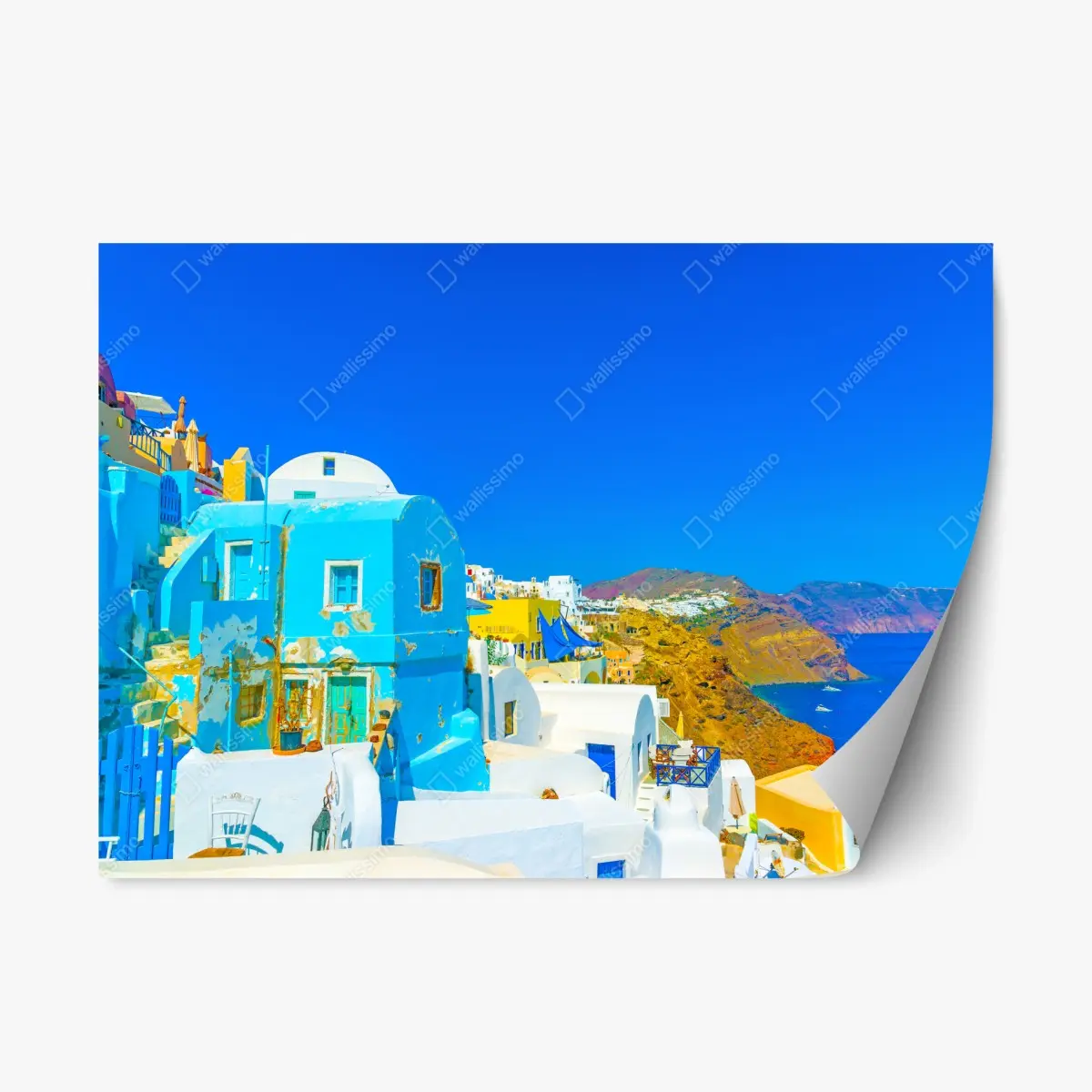 Repositionierbarer Aufkleber sonniger blick auf Oia, Santorini – Wallnifity®