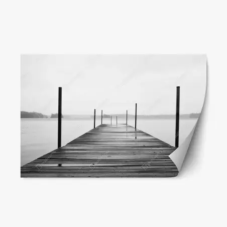Repositionierbarer Aufkleber nebliger steg am see in monochrom – Wallnifity®