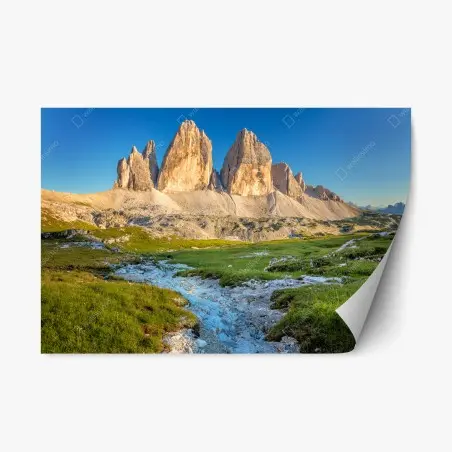 Repositionierbarer Aufkleber Tre Cime di Lavaredo über der alpenwiese – Wallnifity®