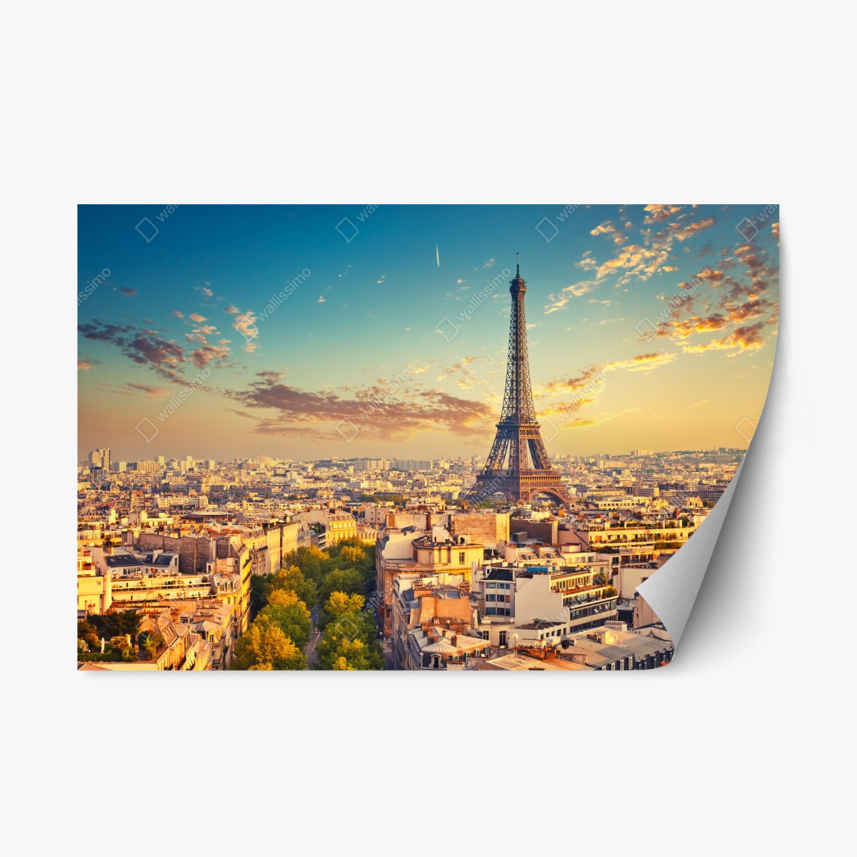 Repositionierbarer Aufkleber sonnenuntergang über Paris skyline mit eiffelturm – Wallnifity®