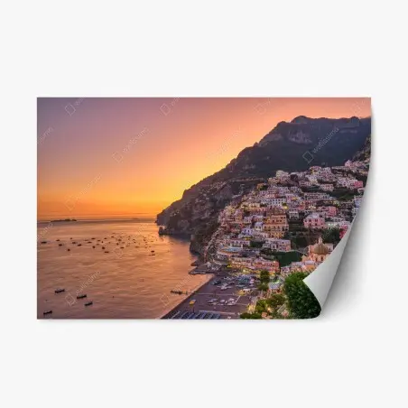 Repositionierbarer Aufkleber sonnenuntergang über Positano, Amalfiküste – Wallnifity®
