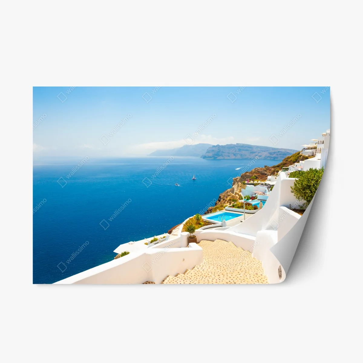 Repositionierbarer Aufkleber Santorini küstenblick mit weißer architektur – Wallnifity® Repositionierbarer Aufkleber Santorini küstenblick mit weißer architektur – Wallnifity®