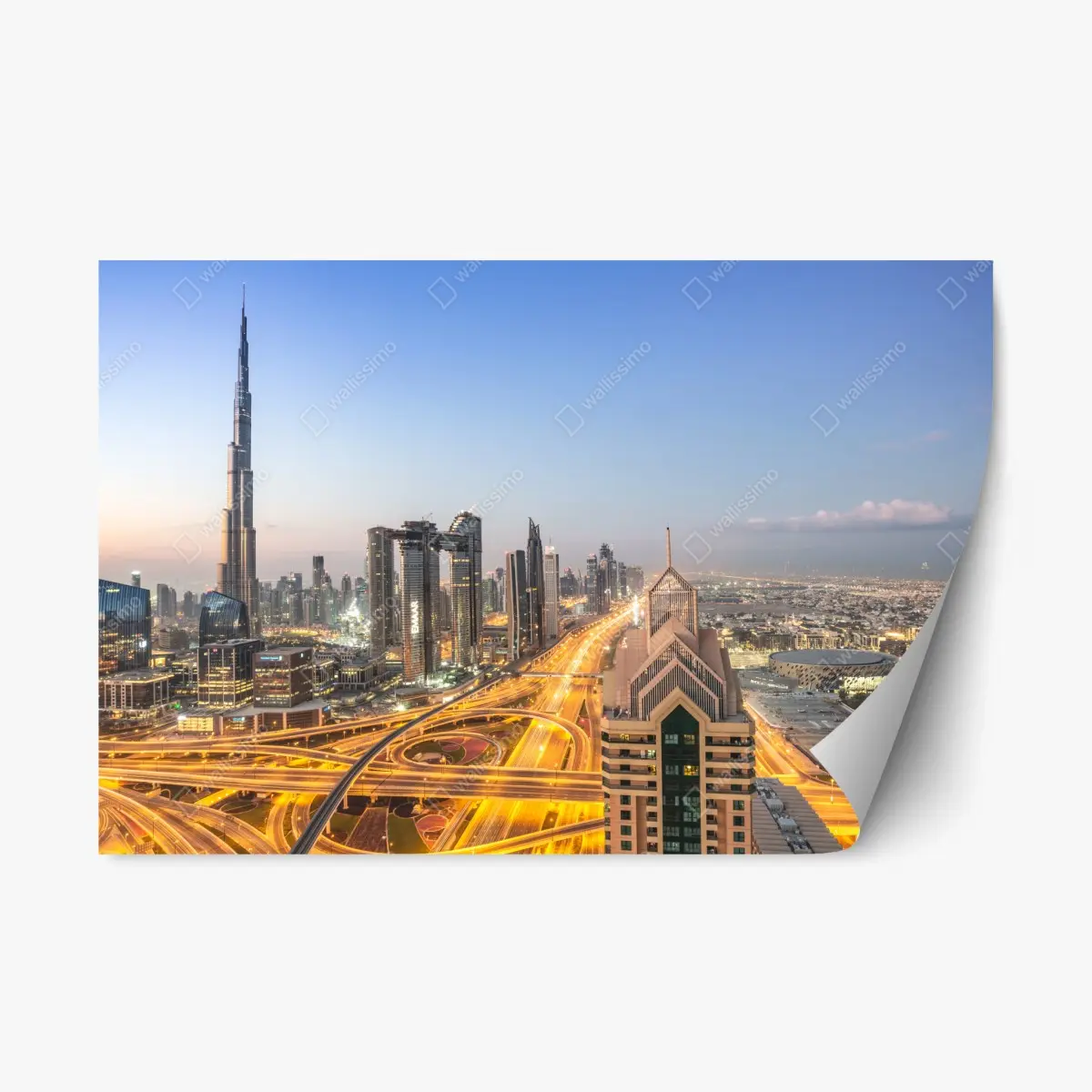 Repositionierbarer Aufkleber skyline von Dubai bei dämmerung – Wallnifity®
