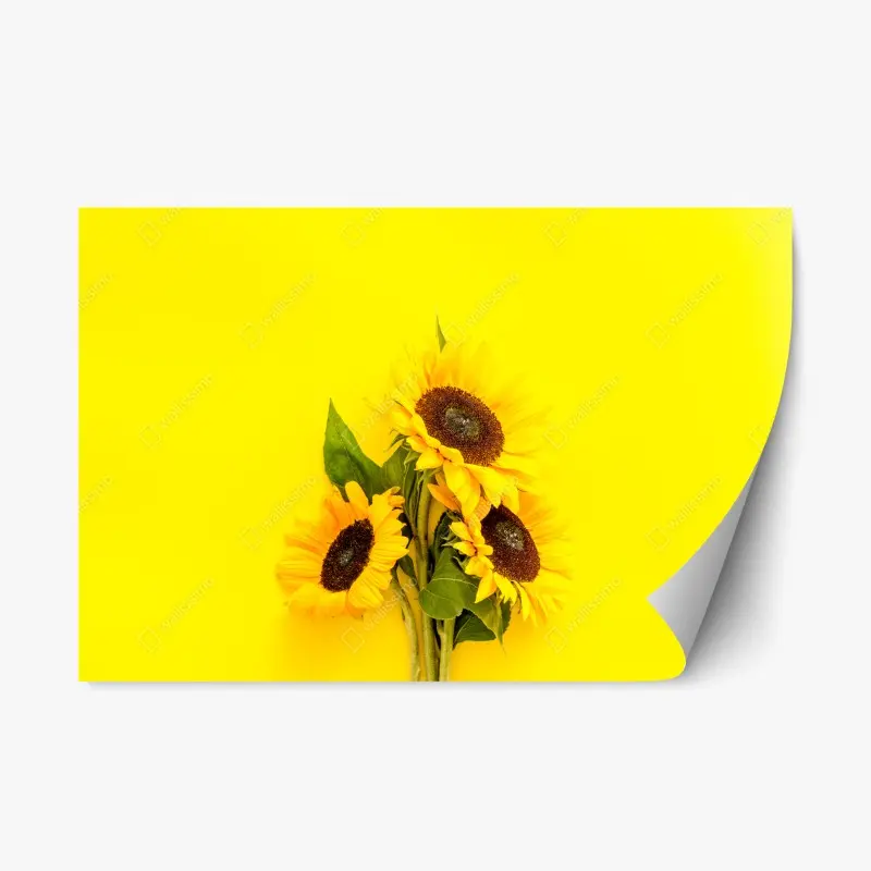 Repositionierbarer Aufkleber leuchtender sonnenblumenstrauß auf gelbem hintergrund