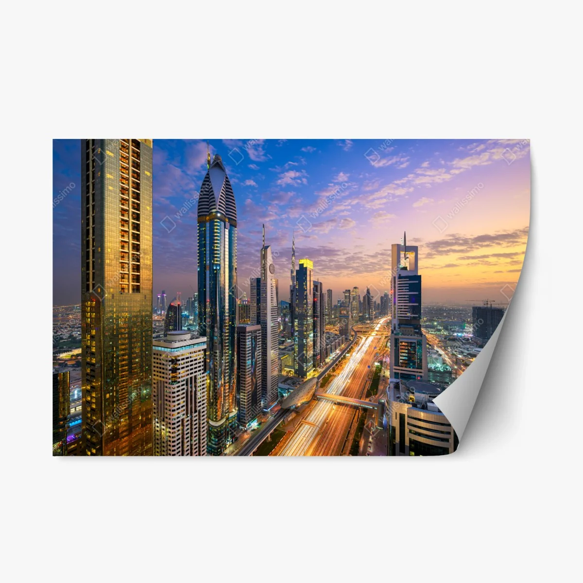 Repositionierbarer Aufkleber stadtszene Dubais bei dämmerung – Wallnifity® Repositionierbarer Aufkleber stadtszene Dubais bei dämmerung – Wallnifity®