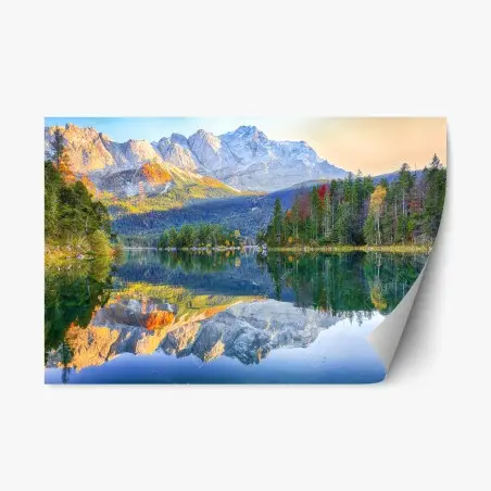 Repositionierbarer Aufkleber herbstliche spiegelung am Eibsee bei Zugspitze – Wallnifity®