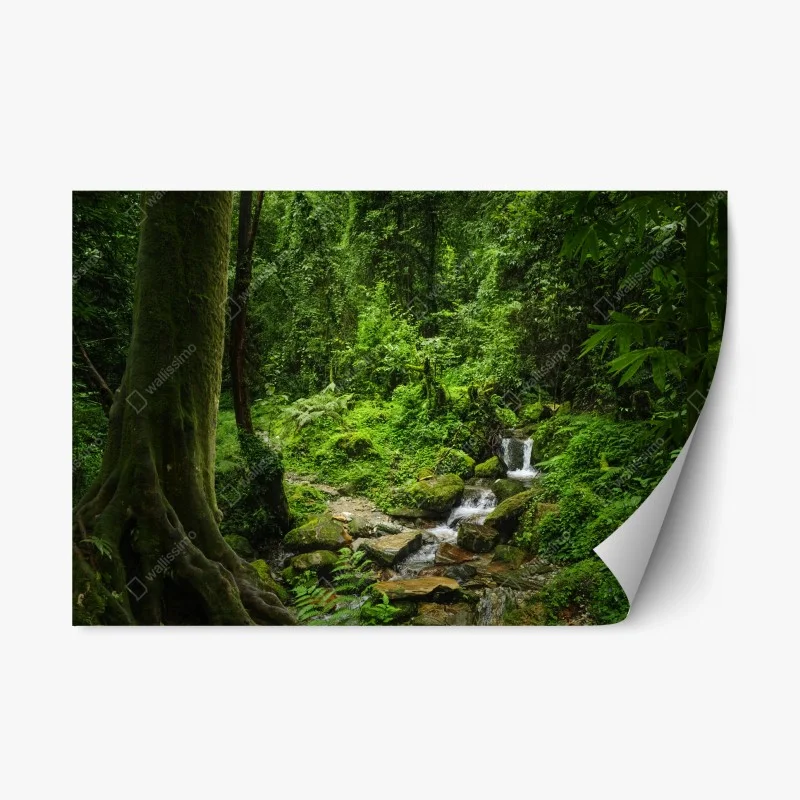 Repositionierbarer Aufkleber üppiger grüner waldwasserfall – Wallnifity® Repositionierbarer Aufkleber üppiger grüner waldwasserfall – Wallnifity®