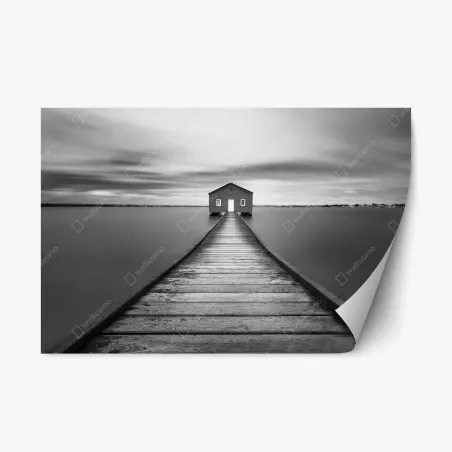 Repositionierbarer Aufkleber einsames bootshaus am ruhigen steg – Wallnifity®