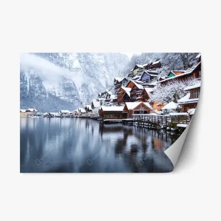Repositionierbarer Aufkleber verschneites Hallstatt am see – Wallnifity®