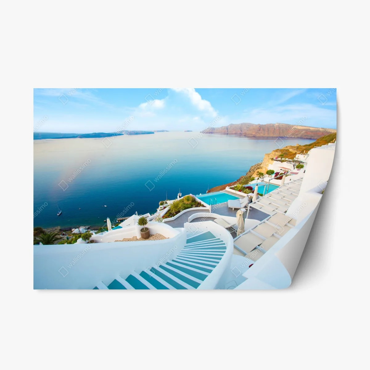 Repositionierbarer Aufkleber Santorini meerblick terrasse – Wallnifity® Repositionierbarer Aufkleber Santorini meerblick terrasse – Wallnifity®