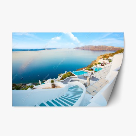 Repositionierbarer Aufkleber Santorini meerblick terrasse – Wallnifity®