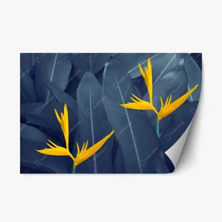 Repositionierbarer Aufkleber gelbe strelitzie auf blauen blättern – Wallnifity®