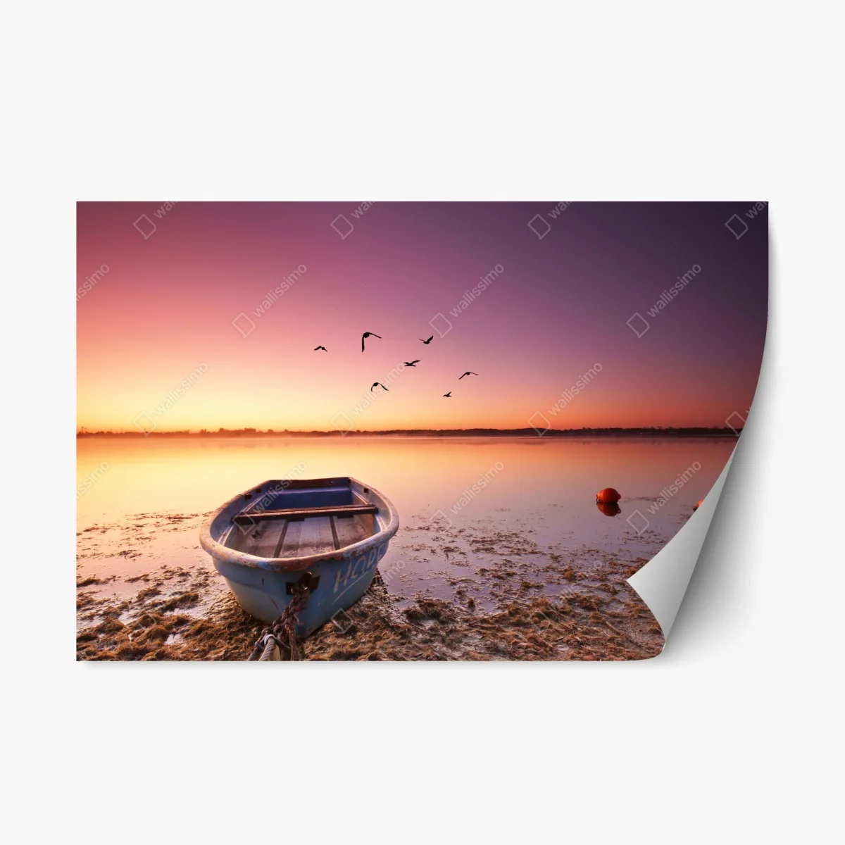 Repositionierbarer Aufkleber friedliche bootsstimmung im abendlicht – Wallnifity® Repositionierbarer Aufkleber friedliche bootsstimmung im abendlicht – Wallnifity®