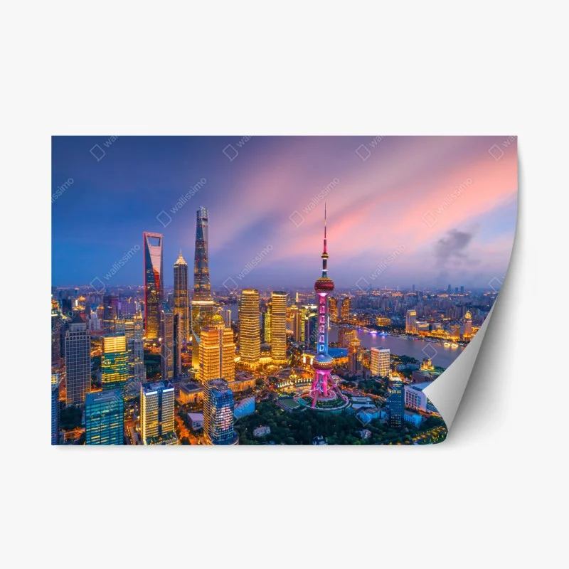 Repositionierbarer Aufkleber Shanghai nächtliche skyline – Wallnifity®