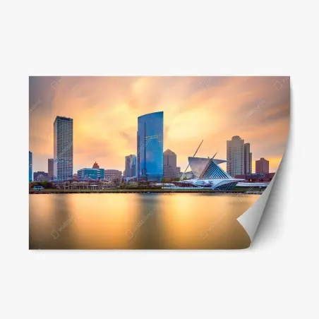 Repositionierbarer Aufkleber Milwaukee skyline bei dämmerung – Wallnifity®