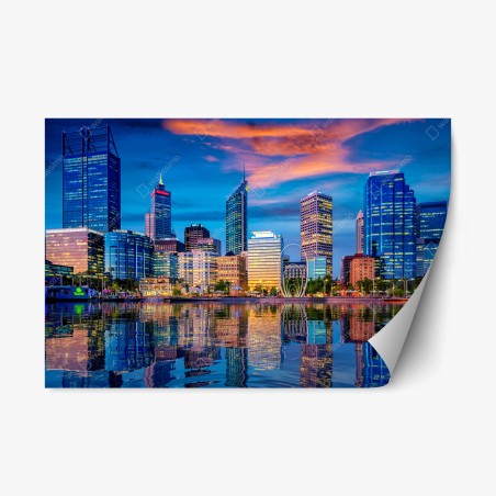 Repositionierbarer Aufkleber Perth skyline bei sonnenuntergang – Wallnifity®