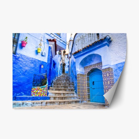 Repositionierbarer Aufkleber blaue gasse in Chefchaouen, Marokko – Wallnifity®
