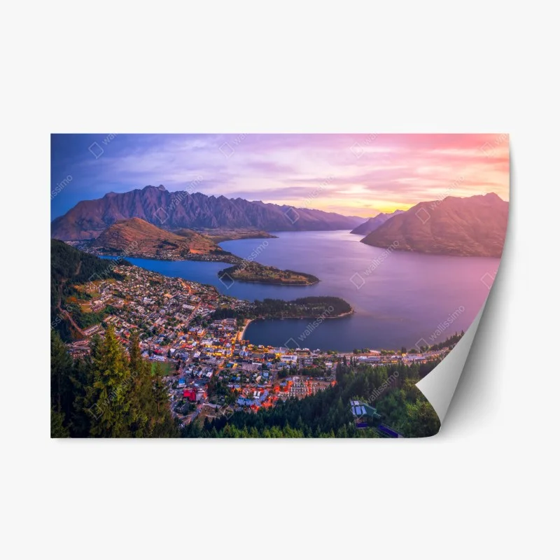 Repositionierbarer Aufkleber Queenstown panorama bei dämmerung