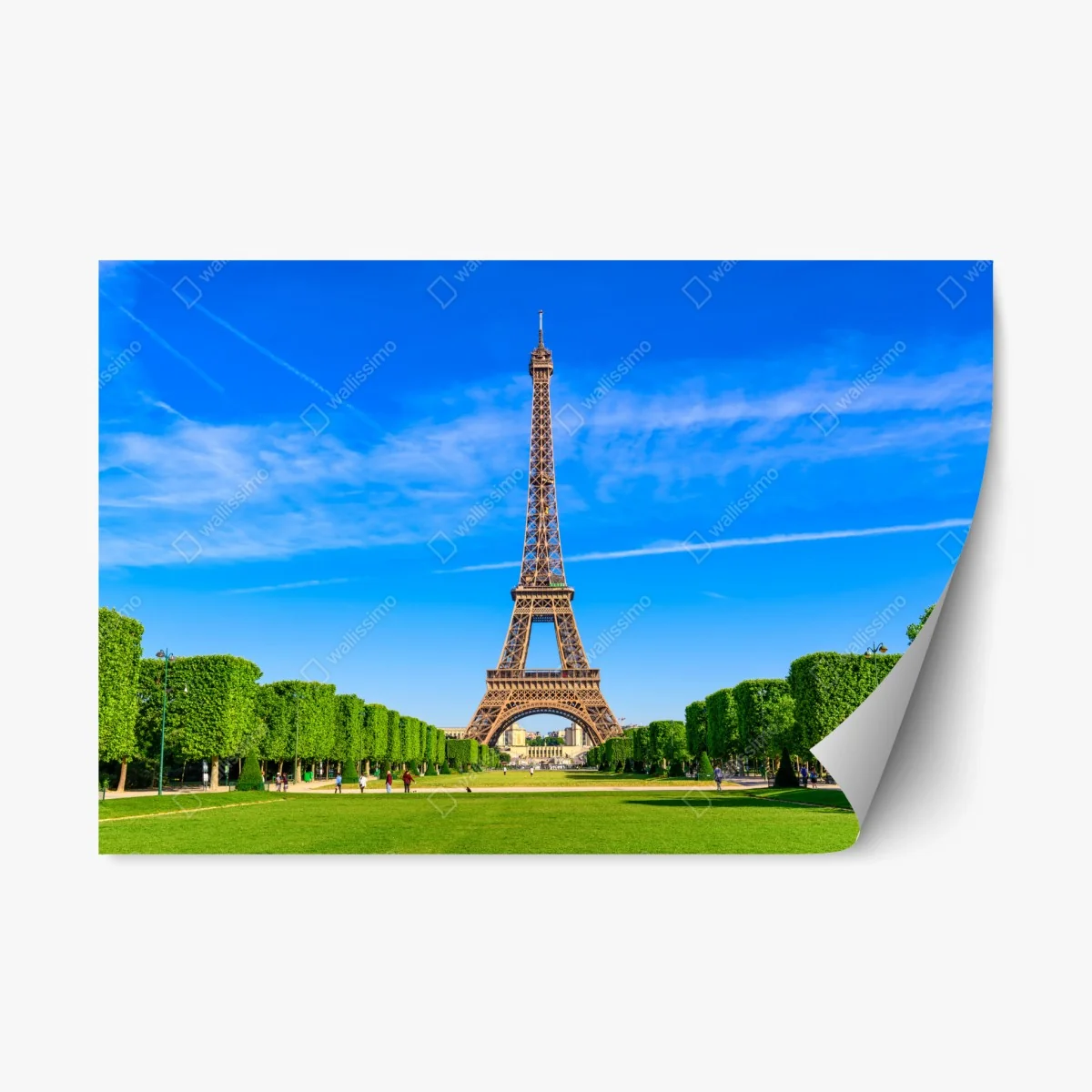 Repositionierbarer Aufkleber Eiffelturm am Champ de Mars, lebendige pariser skyline – Wallnifity® Repositionierbarer Aufkleber Eiffelturm am Champ de Mars, lebendige pariser skyline – Wallnifity®