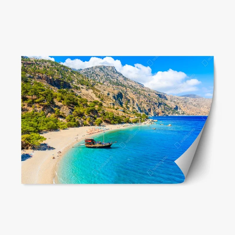 Repositionierbarer Aufkleber segelboot am Apella strand, Karpathos