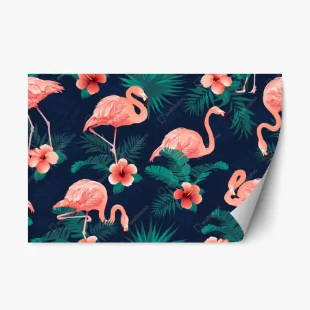 Repositionierbarer Aufkleber tropisches rosa flamingo-muster – Wallnifity®