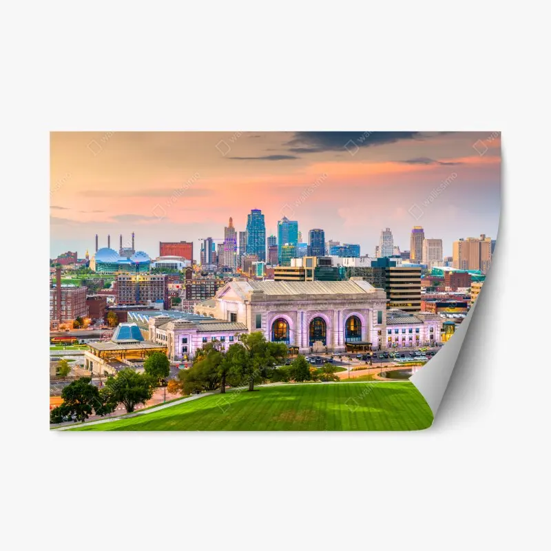 Repositionierbarer Aufkleber Kansas City skyline bei dämmerung
