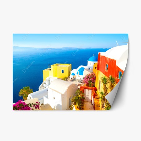 Repositionierbarer Aufkleber sonniges Santorini küstendorf – Wallnifity®