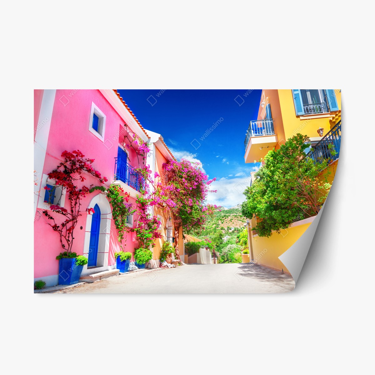 Repositionierbarer Aufkleber bunte gasse auf Kefalonia – Wallnifity®