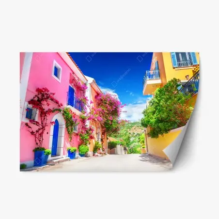 Repositionierbarer Aufkleber bunte gasse auf Kefalonia – Wallnifity®