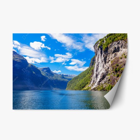 Repositionierbarer Aufkleber seven sisters wasserfall am Geirangerfjord – Wallnifity®
