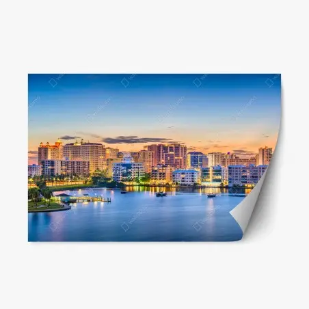 Repositionierbarer Aufkleber Sarasota bei dämmerung über der bucht – Wallnifity®