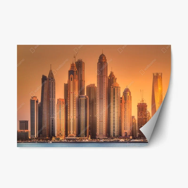Repositionierbarer Aufkleber Dubai skyline im goldenen licht