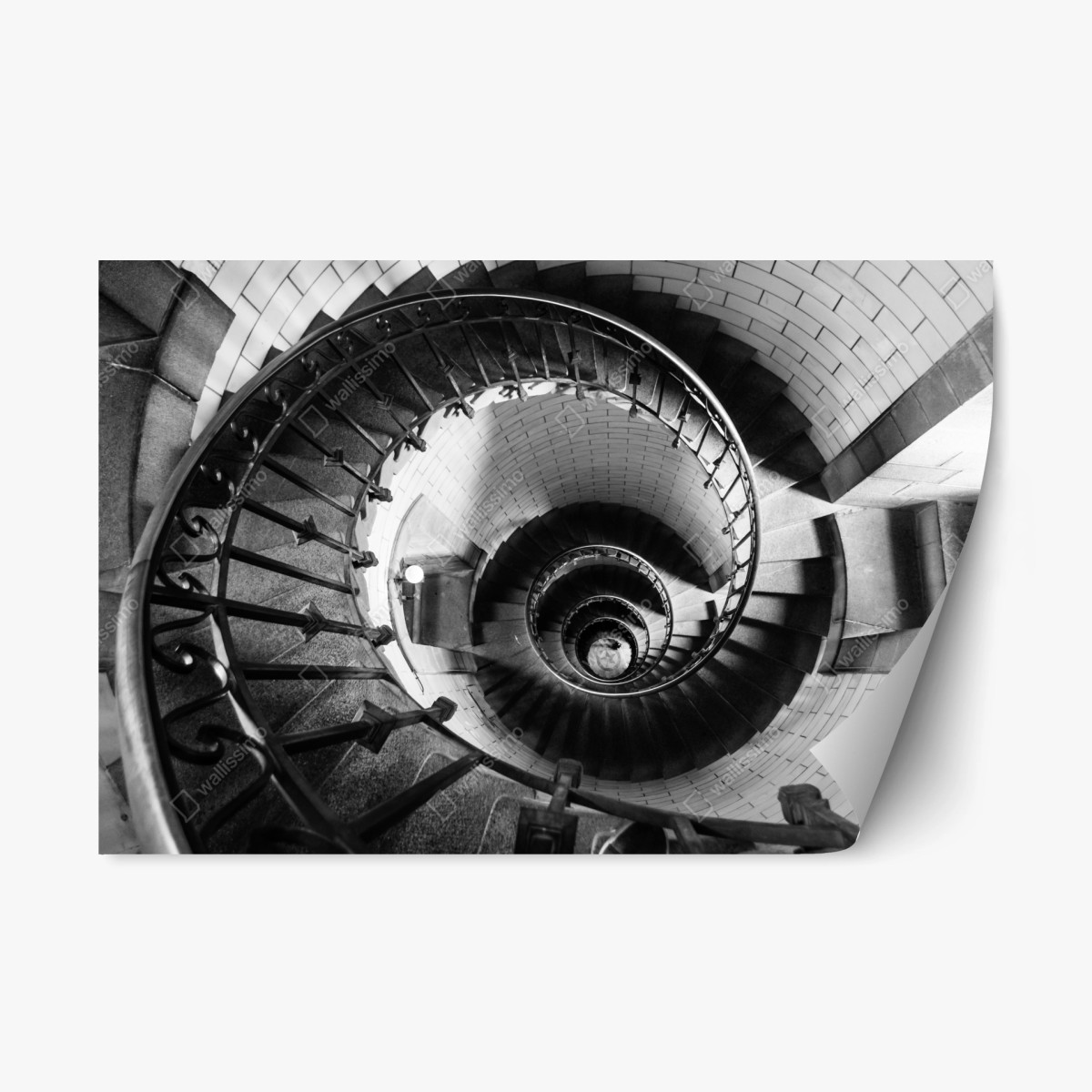 Repositionierbarer Aufkleber spiraltreppe in monochromer perspektive – Wallnifity®