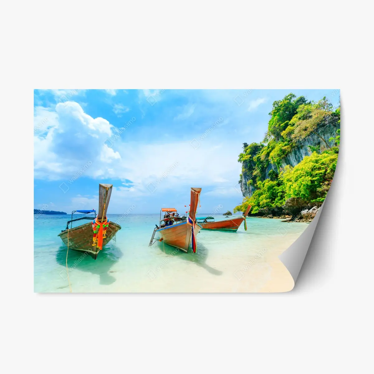 Repositionierbarer Aufkleber longtail-boote am türkisfarbenen strand von Phuket – Wallnifity®