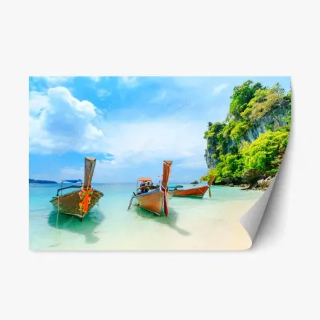 Repositionierbarer Aufkleber longtail-boote am türkisfarbenen strand von Phuket – Wallnifity®