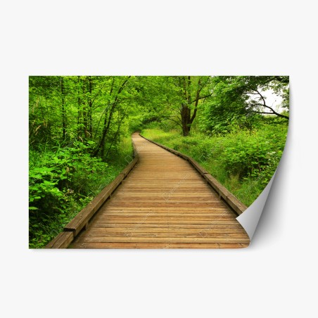 Repositionierbarer Aufkleber ruhiger holzsteg im wald – Wallnifity®