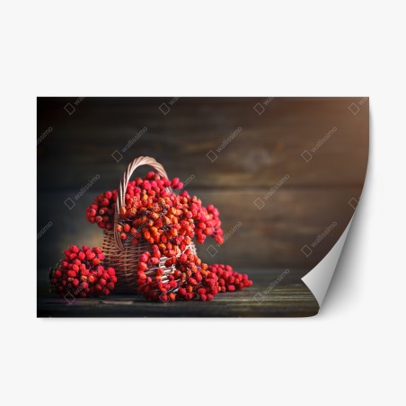 Repositionierbarer Aufkleber herbstliche vogelbeeren im weidenkorb – Wallnifity®