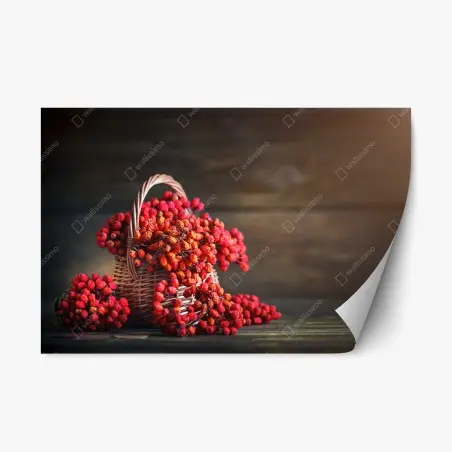 Repositionierbarer Aufkleber herbstliche vogelbeeren im weidenkorb – Wallnifity®