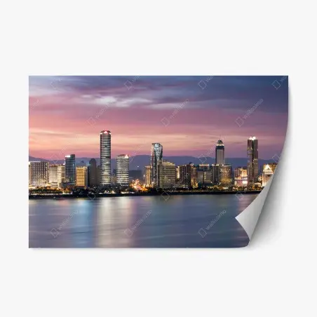 Repositionierbarer Aufkleber ruhige stadtskyline bei dämmerung – Wallnifity®
