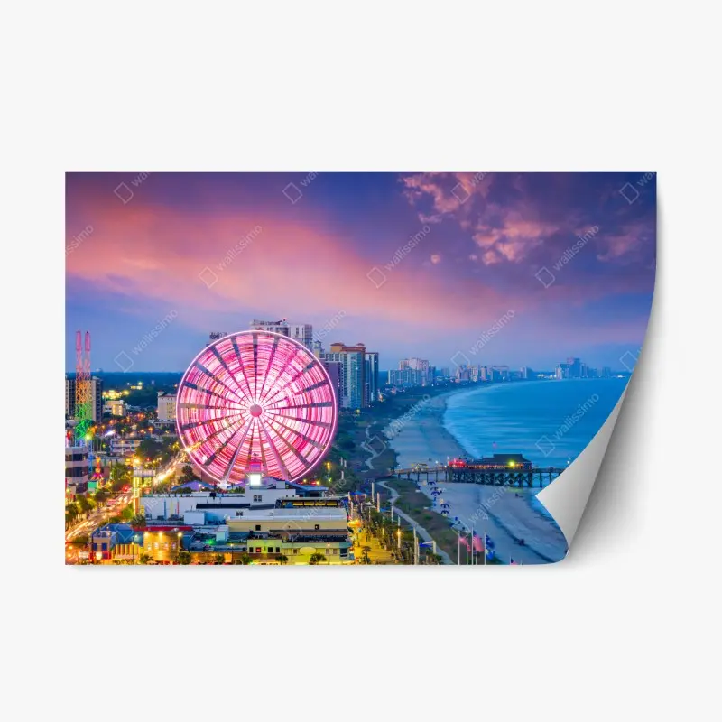 Repositionierbarer Aufkleber Myrtle Beach sonnenuntergang skyline mit riesenrad