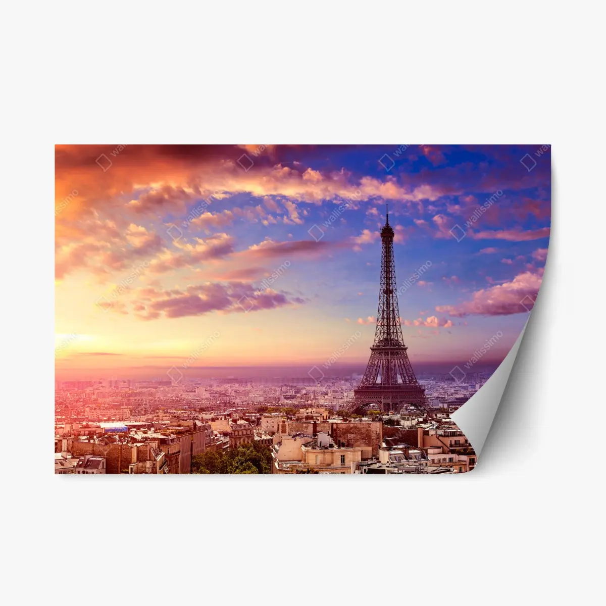 Repositionierbarer Aufkleber sonnenuntergang über dem Eiffelturm – Wallnifity®