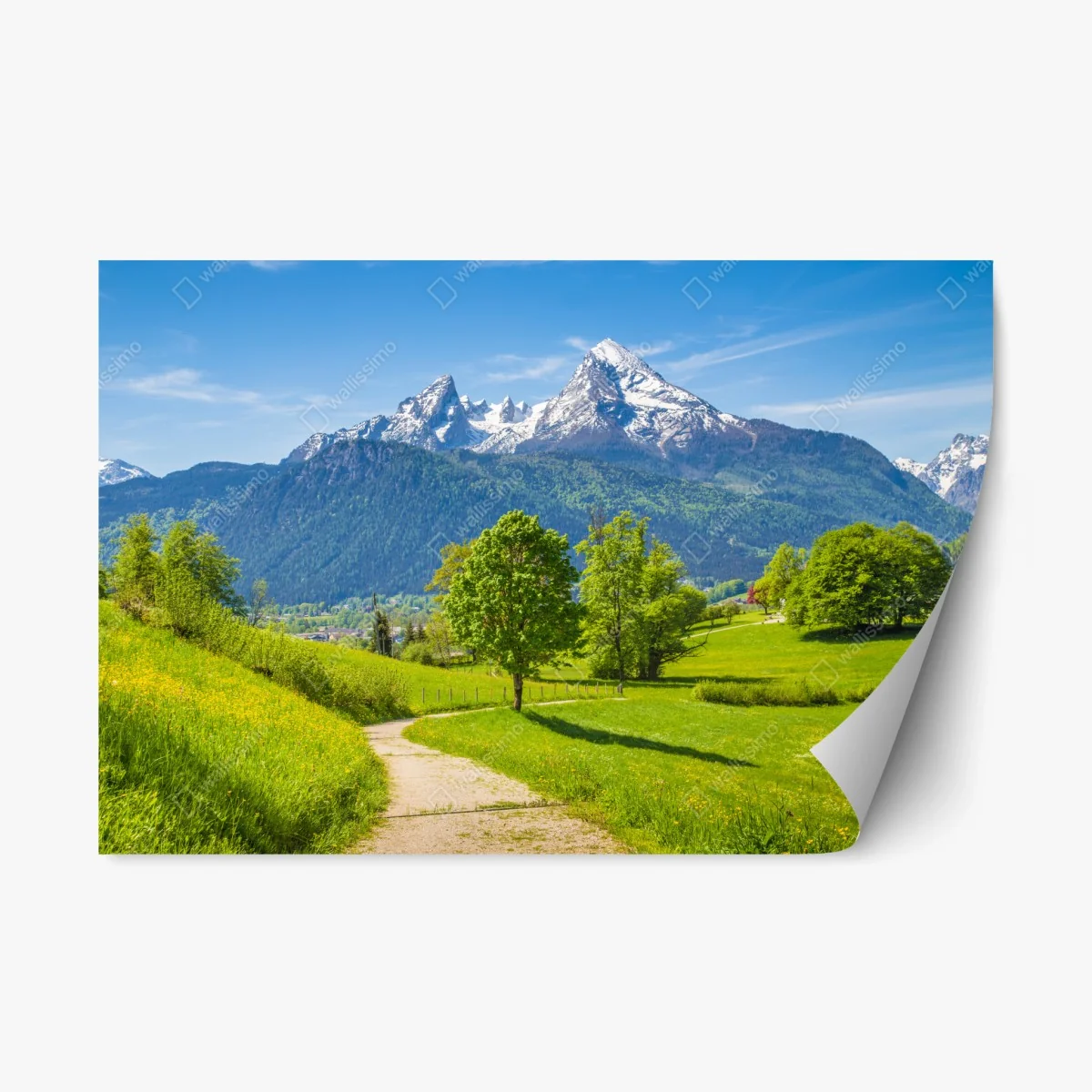 Repositionierbarer Aufkleber ruhige alpenwiese mit berggipfeln – Wallnifity® Repositionierbarer Aufkleber ruhige alpenwiese mit berggipfeln – Wallnifity®