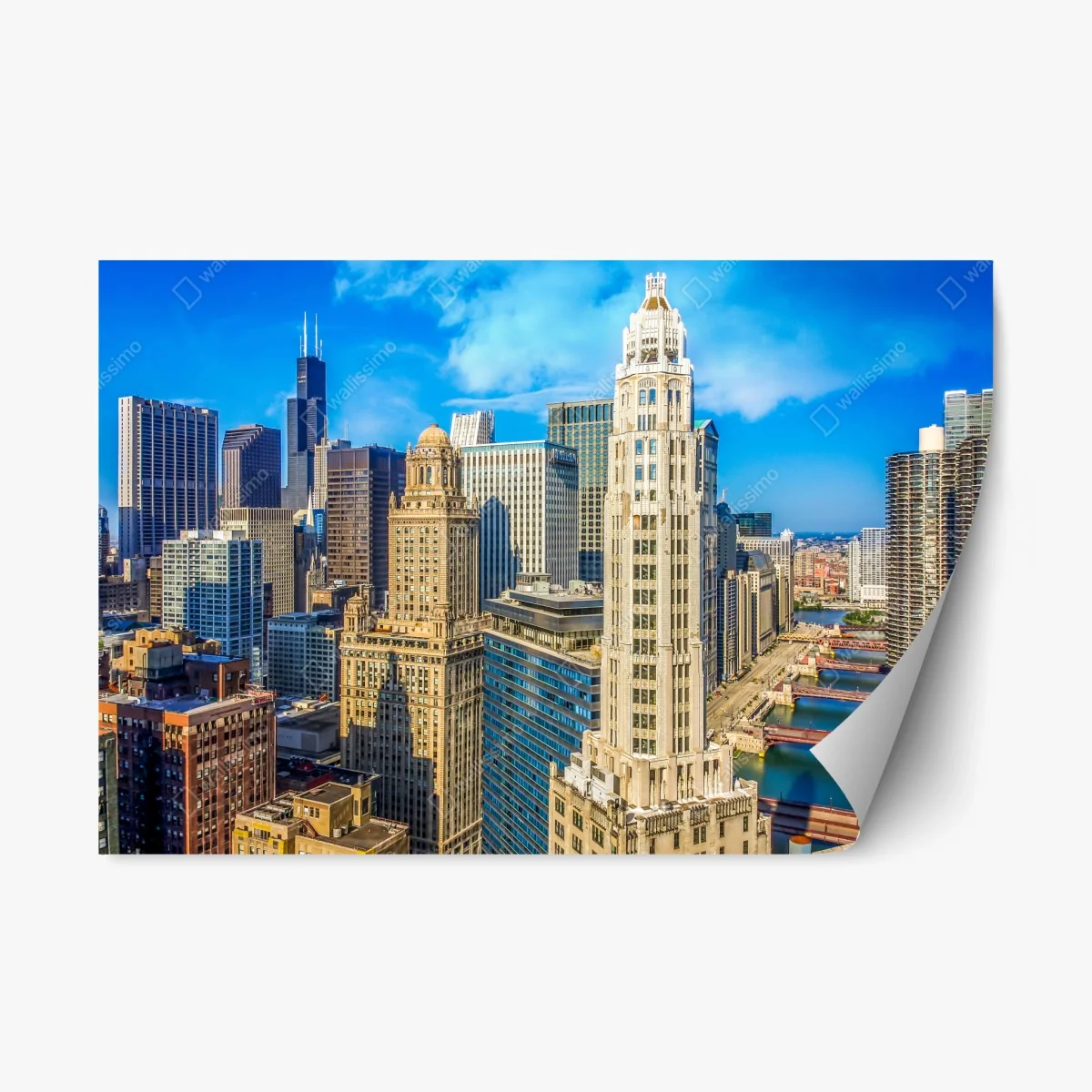 Repositionierbarer Aufkleber Chicago skyline über dem fluss – Wallnifity® Repositionierbarer Aufkleber Chicago skyline über dem fluss – Wallnifity®